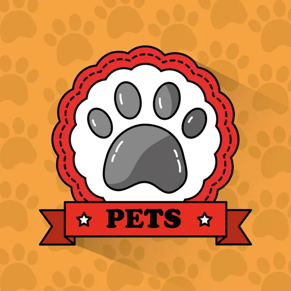 Pet paw print emblema banner — Vetor de Stock