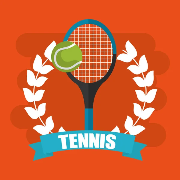 Raqueta de tenis y bandera de corona de pelota — Vector de stock