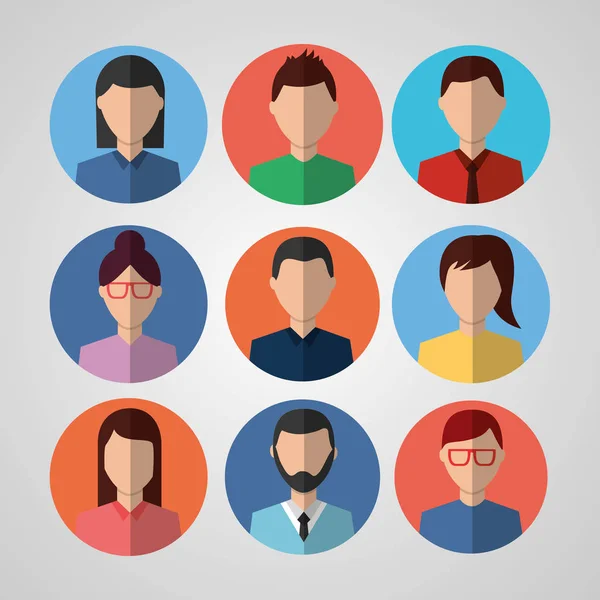 Avatar Människor Internet Karaktär Kvinnligt Manligt Cirkel Ikoner Vektor Illustration — Stock vektor
