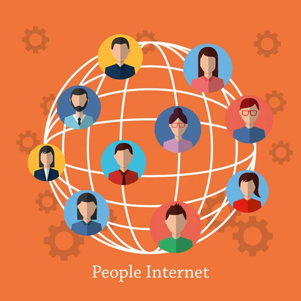 Personnes internet globe monde connecté — Image vectorielle