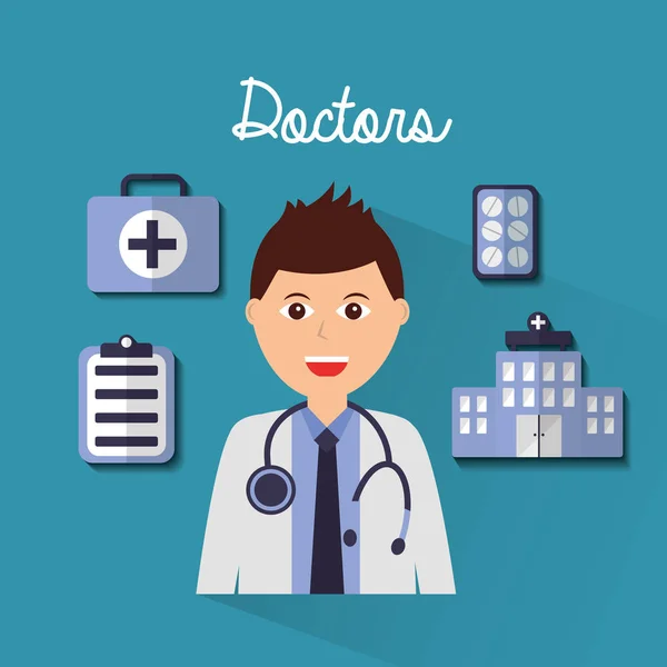 Médicos hombre retrato hospital medicina portapapeles kit — Vector de stock