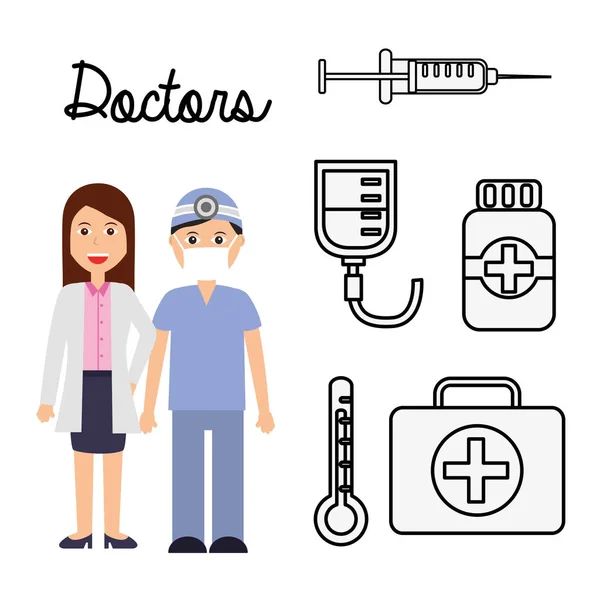 Doctors couple professional occupation work — Stock Vector