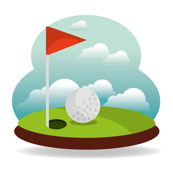 Bandera del hoyo de golf y paisaje — Vector de stock