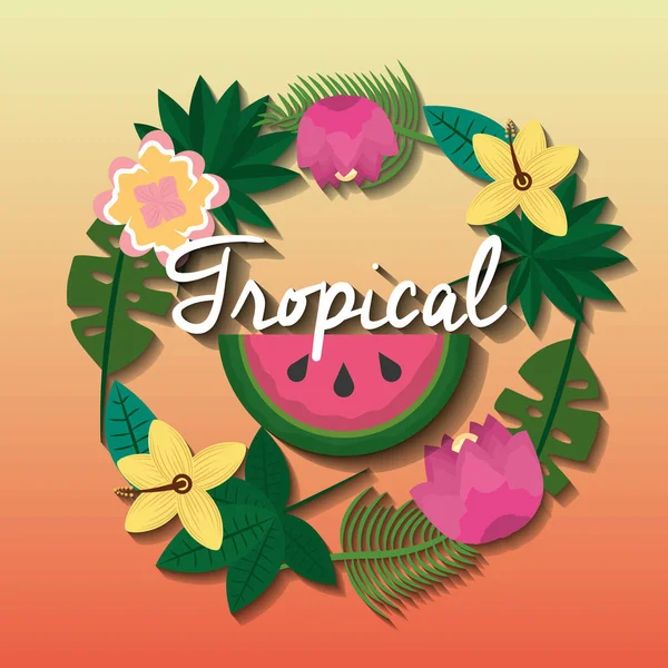 Tropische Wassermelone Blume natürliche Dekoration Karte — Stockvektor