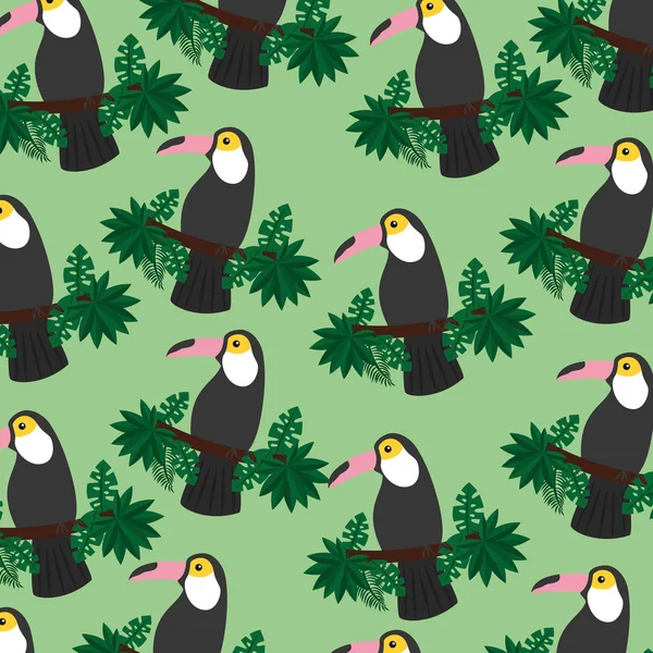 Oiseau exotique tropical toucan sur branche motif sans couture — Image vectorielle