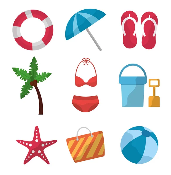 Establecer iconos mejores vacaciones de temporada de verano — Vector de stock