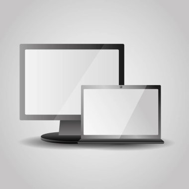 beyaz ekran ile gerçekçi bilgisayar monitörü ve dizüstü aygıtı