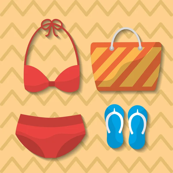 Summer swimsuit bikini bag flip flops bag — Stock Vector
