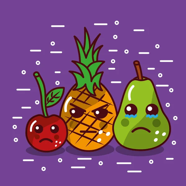 可愛い笑みを浮かべてフルーツの愛らしい料理漫画 — ストックベクタ