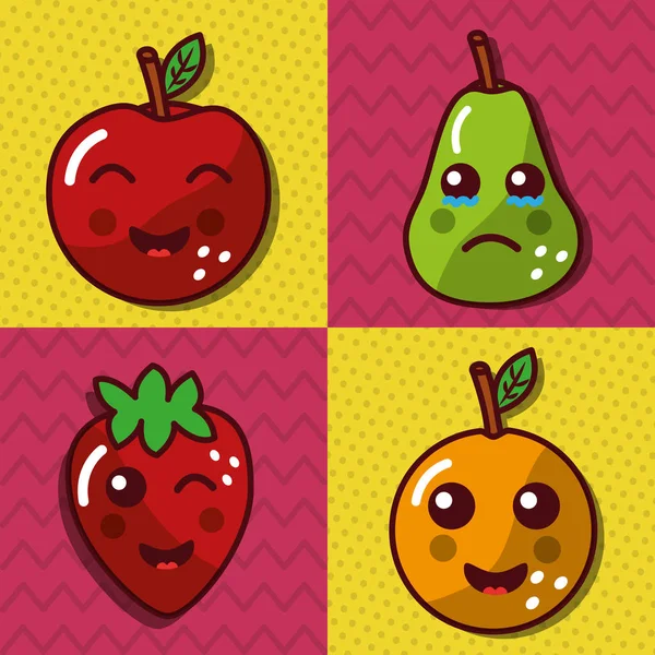 Ste di frutta kawaii felice bella cartone animato — Vettoriale Stock