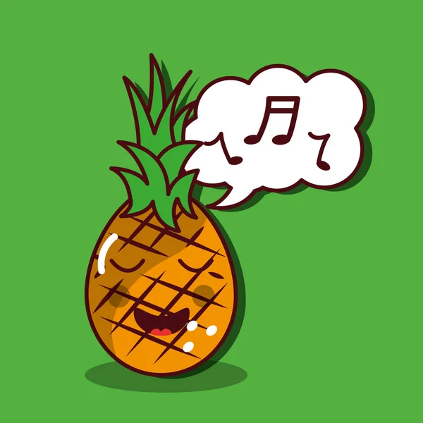 Ananas chantant heureux fruit kawaii caractère joyeux — Image vectorielle