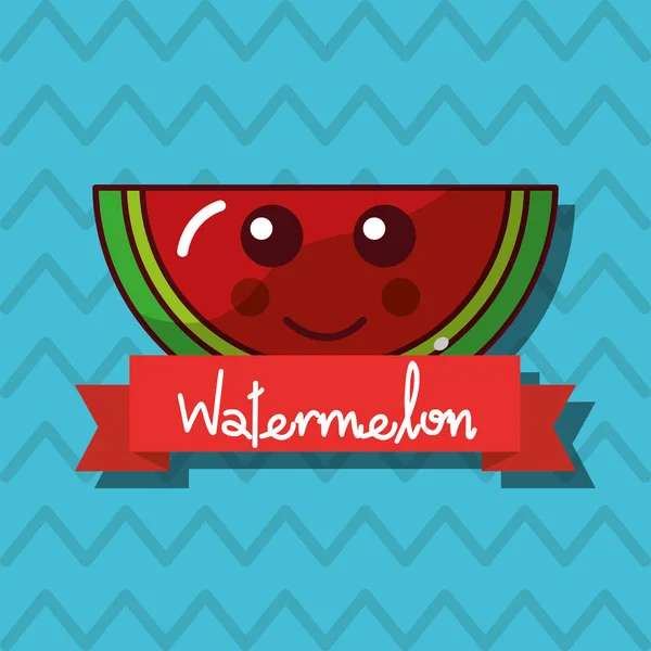 Lachende watermeloen fruit kawaii vrolijke karakter — Stockvector