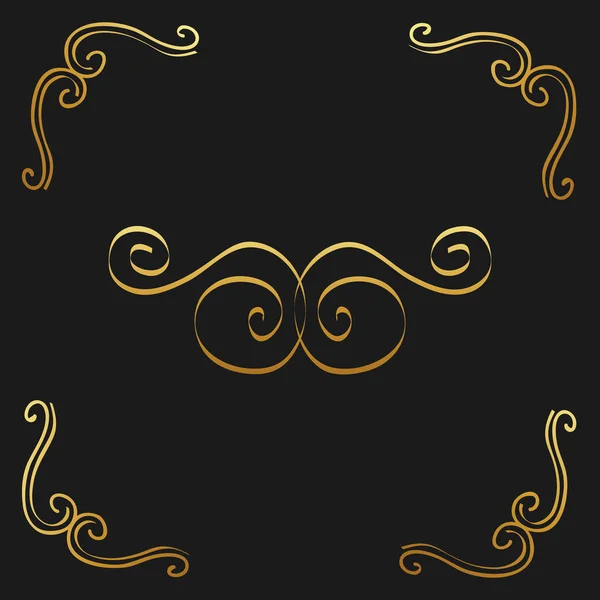 Oro calligrafico fiorisce ornamento decorativo elemento di design vortice — Vettoriale Stock