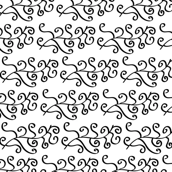Floral Seamless Pattern Swirl Shapes Black White Background Decorative Vector — Stock Vector