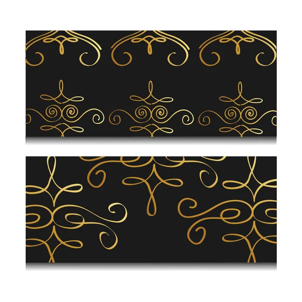 Ornato d'oro decorativo di lusso banner sfondo scuro — Vettoriale Stock