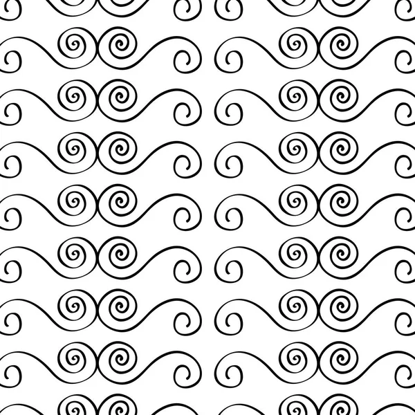 Floral seamless pattern with swirl shapes black and white background decorative — Stock Vector