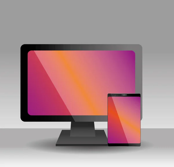 Dispositivo Mobile Realistico Del Monitor Del Computer Con Illustrazione Variopinta — Vettoriale Stock
