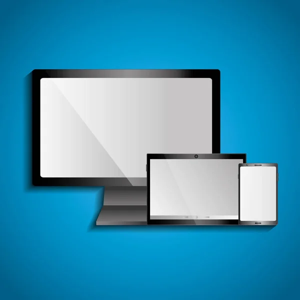 Ensemble d'appareils numériques modernes moniteur tablette et téléphone mobile — Image vectorielle