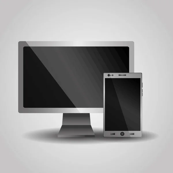 Dispositivo mobile realistico del monitor del computer con schermo nero — Vettoriale Stock