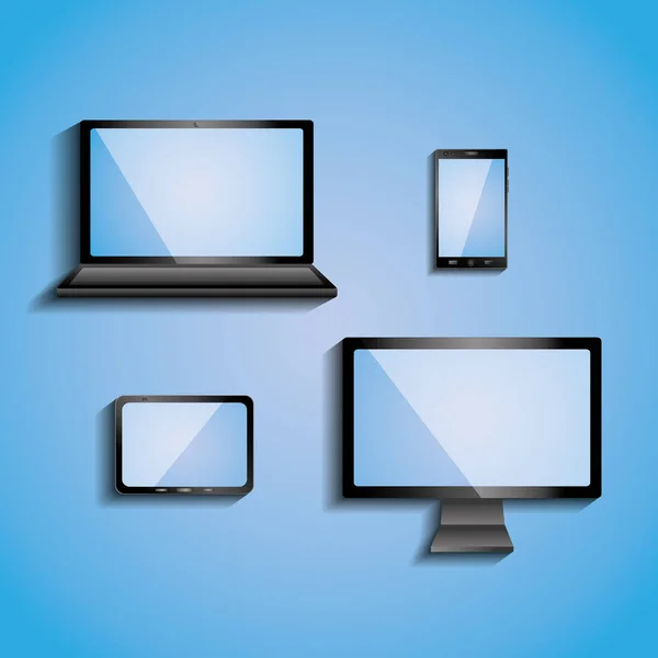 Dispositivos eletrônicos com telas em branco monitor de computador tablet smartphone e laptop —  Vetores de Stock