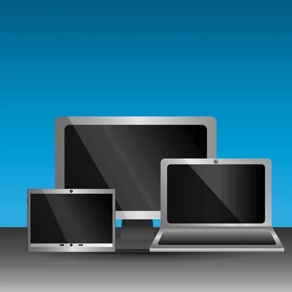 Sada prázdné obrazovky počítače monitor notebooku smartphone technologie digitální — Stockový vektor
