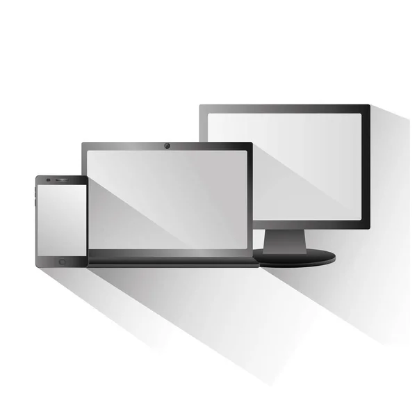 Conjunto de telas em branco monitor de computador laptop tecnologia smartphone digital — Vetor de Stock