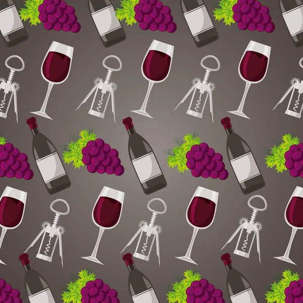 Fondo vino sacacorchos uvas — Vector de stock