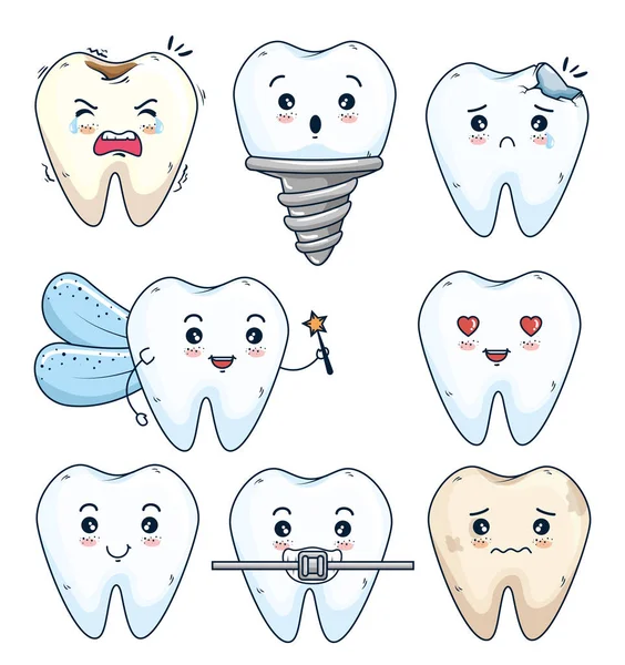 Ställa in tänder behandling och hygien med protes — Stock vektor