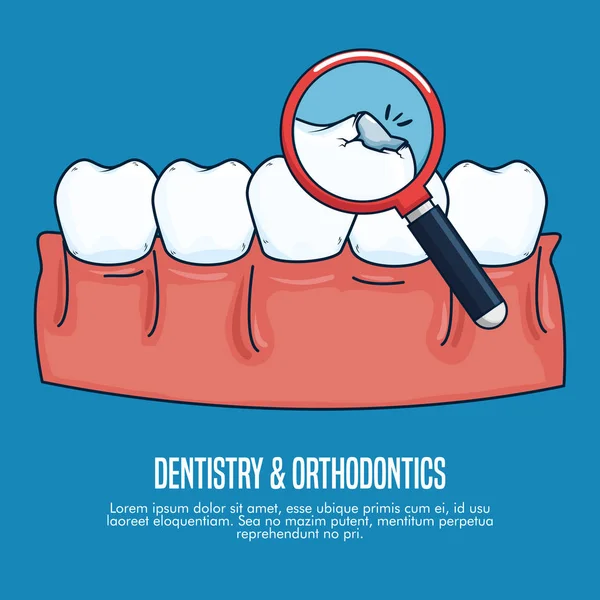 Trattamento odontoiatrico con lente d'ingrandimento — Vettoriale Stock