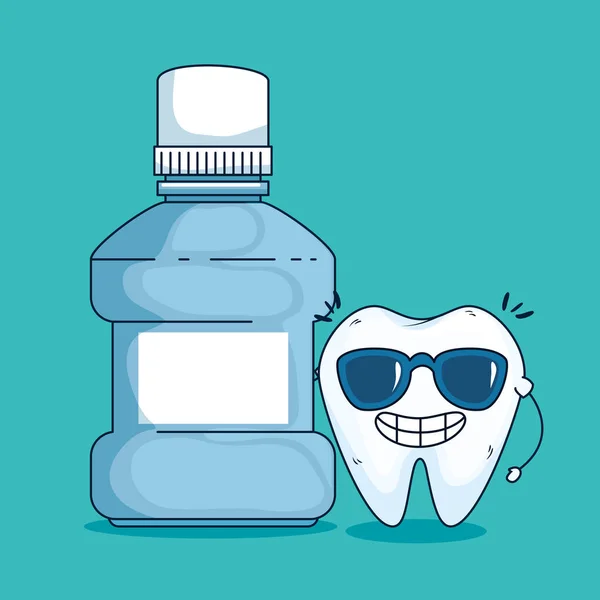 Cuidados com os dentes com óculos de sol e lavagem de dentes médica — Vetor de Stock