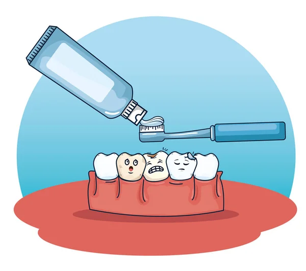 牙膏和牙刷工具的牙齿护理 — 图库矢量图片