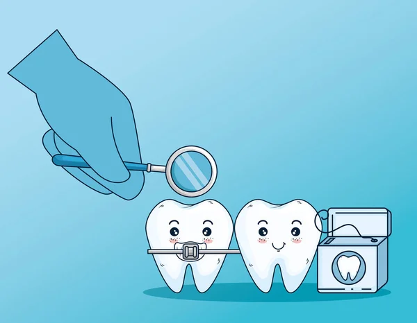 牙齿护理与正畸和牙线 — 图库矢量图片