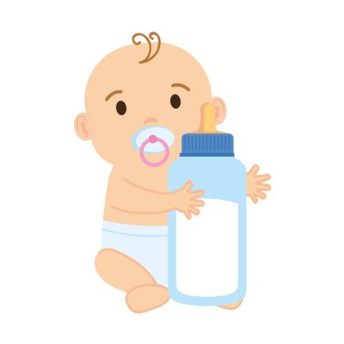 şirin ve küçük çocuk bebek süt şişesi ile