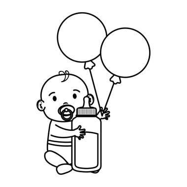 şirin ve küçük çocuk bebek süt şişesi ile