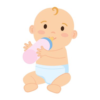 şirin ve küçük çocuk bebek süt şişesi ile