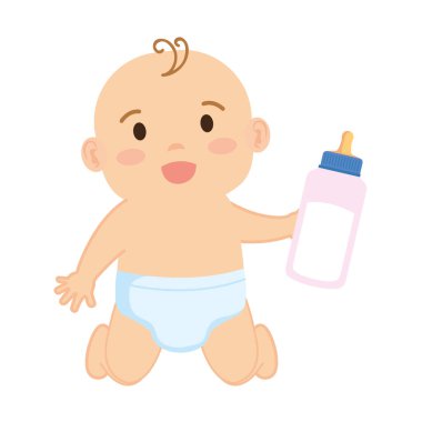 şirin ve küçük çocuk bebek süt şişesi ile