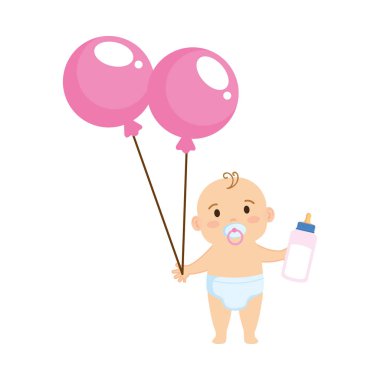 şirin ve küçük çocuk bebek helyum balonlar ile