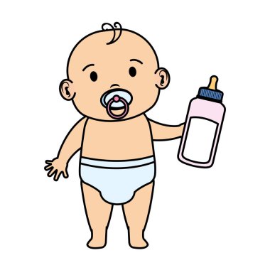 şirin ve küçük çocuk bebek süt şişesi ile