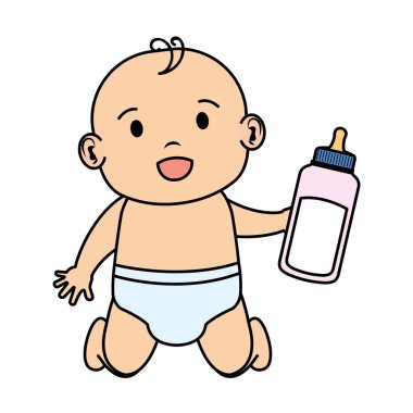 şirin ve küçük çocuk bebek süt şişesi ile