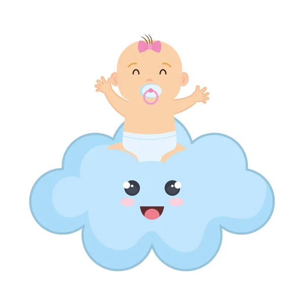 Мила і маленька дівчинка дитина в хмарі — стоковий вектор