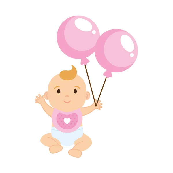 Cute and little girl baby with balloons helium — Stock Vector