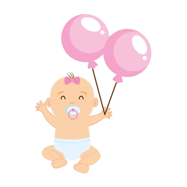 Cute and little girl baby with balloons helium — Stock Vector