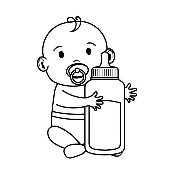 可爱的小男孩宝宝与奶瓶 — 图库矢量图片