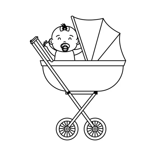 Bébé mignon et petite fille dans le chariot — Image vectorielle