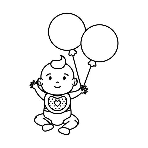 Χαριτωμένο και μικρό κορίτσι μωρό με μπαλόνια ηλίου — Διανυσματικό Αρχείο