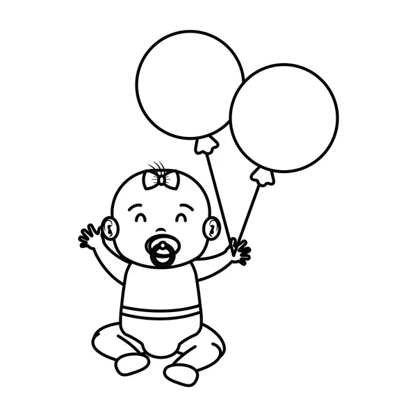 Ładny i mały dziewczyna dziecko z helem balony — Wektor stockowy