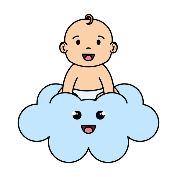 Милий і маленький хлопчик дитина в хмарі — стоковий вектор