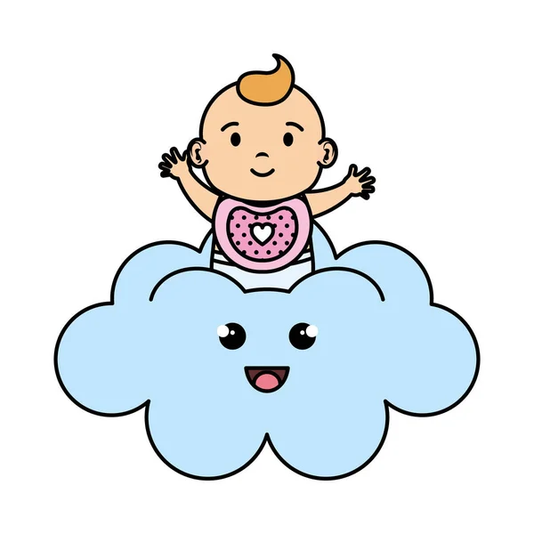 Schattig en kleine meisje baby in wolk — Stockvector