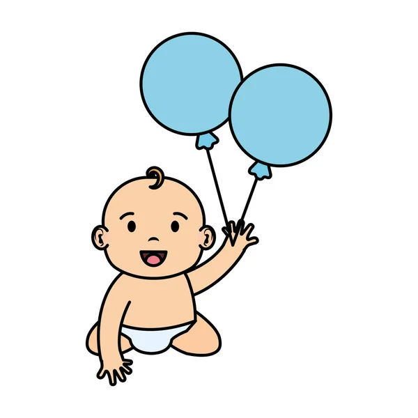 Ładny i mały chłopiec dziecko z helem balony — Wektor stockowy