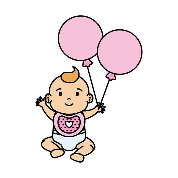 Bebé lindo y niña con globos de helio — Vector de stock